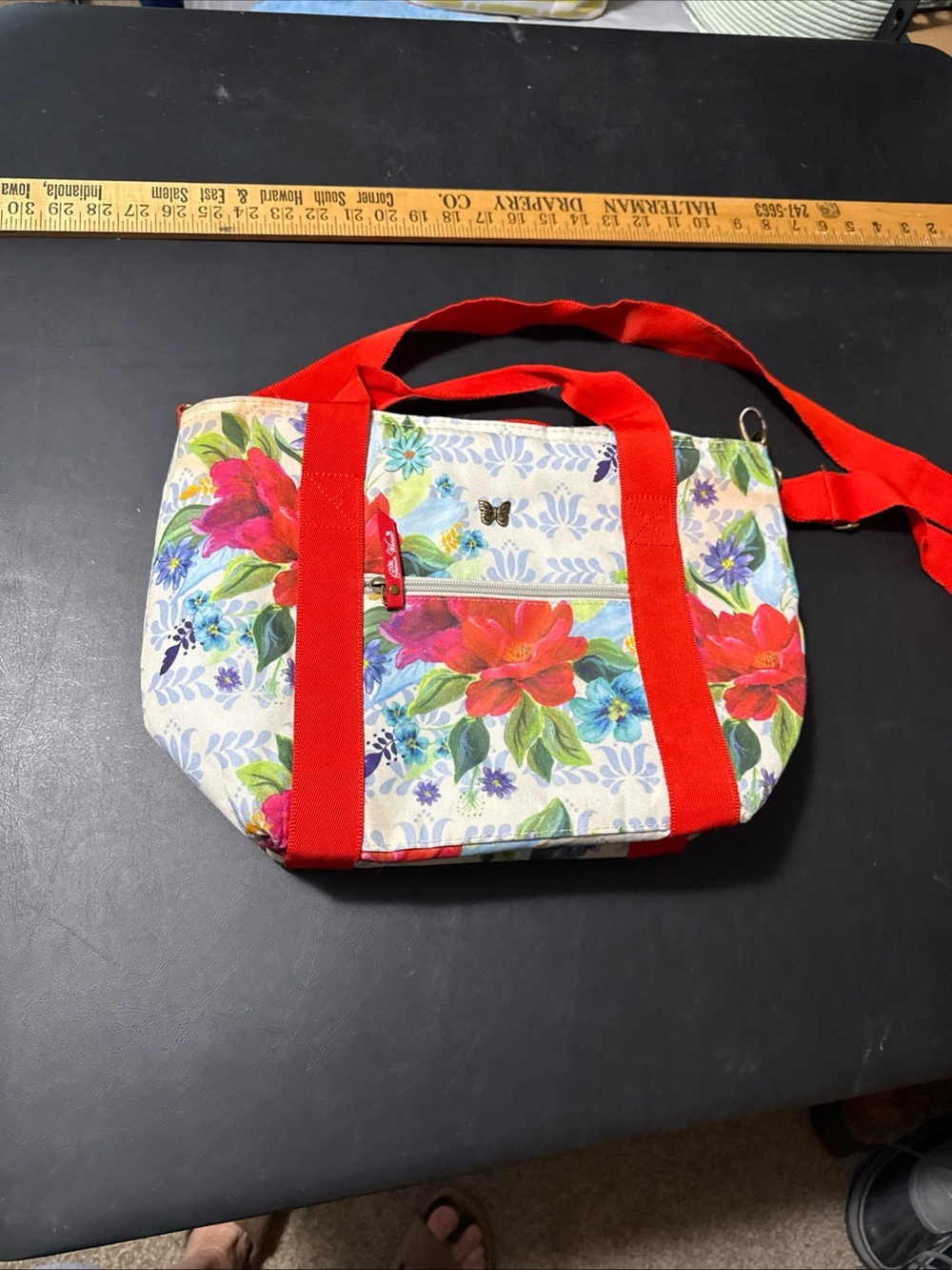 The Pioneer Woman Floral Canvas insulated Tote with Red Straps